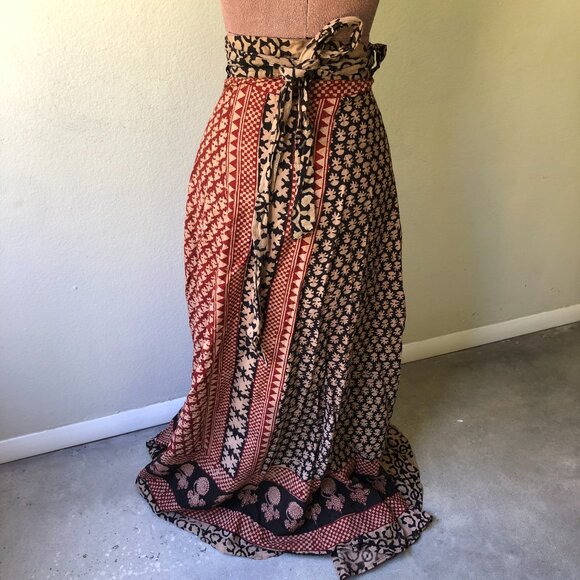 Vintage Hand Printed Indian India Maxi Wrap Skirt